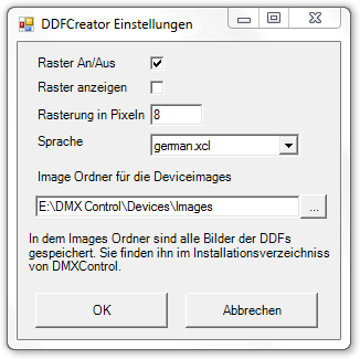 Abbildung 1:Einstellungsfenster des DDFCreators