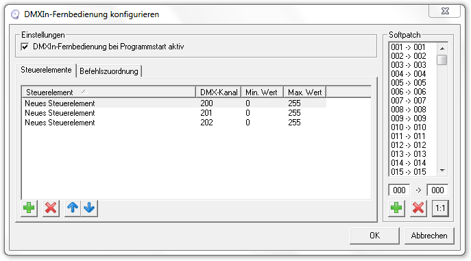 Abbildung 3:Konfigurationsfenster DMXIn-Fernbedienung - Steuerelement -