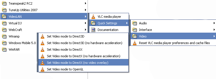 VLC in den No-Overlay-Modus bringen