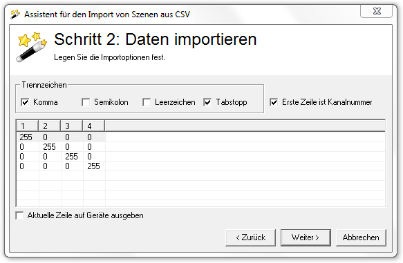 Abbildung 9.14:Import aus CSV: Schritt 2 (Kanalnummern eingelesen)
