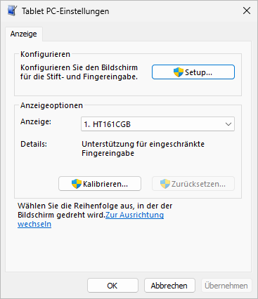 Abbildung 3 : Dialog "Tablet PC-Einstellungen"